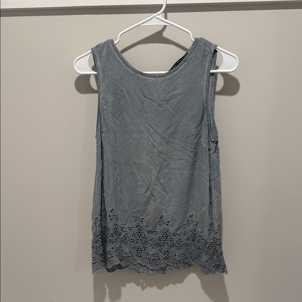 Gray Sleeveless Lace Hem Top
